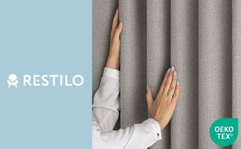 RESTILO zasłona CORITA kolor beżowy styl nowoczesny taśma materiał blackout, len 140x230 - CURT/RES/BLACKOUTLINEN/CORITA/PLEAT/B