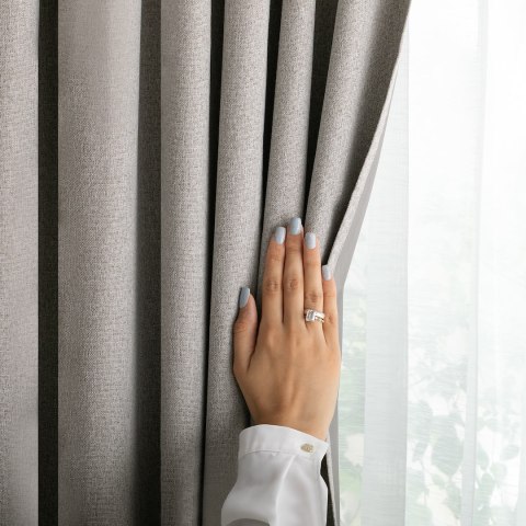 RESTILO zasłona CORITA kolor beżowy styl nowoczesny taśma materiał blackout, len 140x300 - CURT/RES/BLACKOUTLINEN/CORITA/PLEAT/B