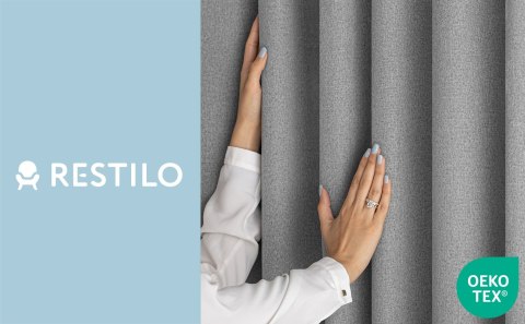 RESTILO zasłona CORITA kolor stalowy styl nowoczesny taśma materiał blackout, len 140x300 - CURT/RES/BLACKOUTLINEN/CORITA/PLEAT/