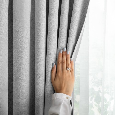 RESTILO zasłona CORITA kolor szary styl nowoczesny taśma materiał blackout, len 140x230 - CURT/RES/BLACKOUTLINEN/CORITA/PLEAT/GR