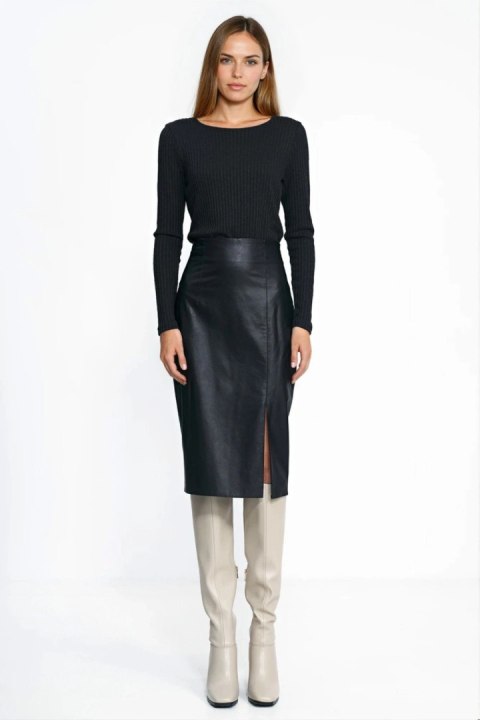 Spódnica Czarna ołówkowa spódnica z ecoskóry SP86 Black - Nife Nife