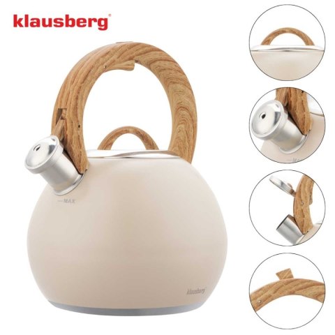 CZAJNIK STALOWY Z GWIZDKIEM 3L KLAUSBERG KB-7956 BEŻOWY MAT