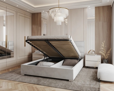 Łóżko APOLLO tapicerowane  180x200 TRINITY Biel metalowy stelaż