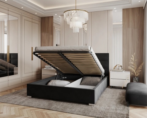 Łóżko APOLLO tapicerowane  180x200 TRINITY Czarny metalowy stelaż