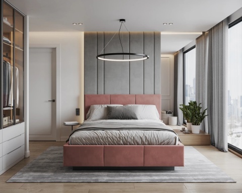 Łóżko lewitujące tapicerowane AVEIRO Paris (SALMON) 140x200 stelaż met.