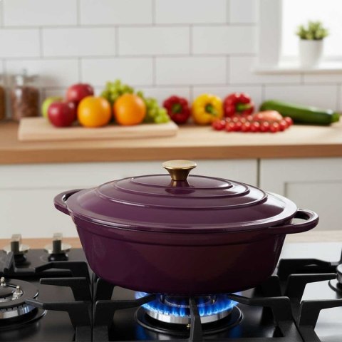 EMALIOWANA BRYTFANNA ŻELIWNA GĘSIARKA 6L HAGE EGGPLANT