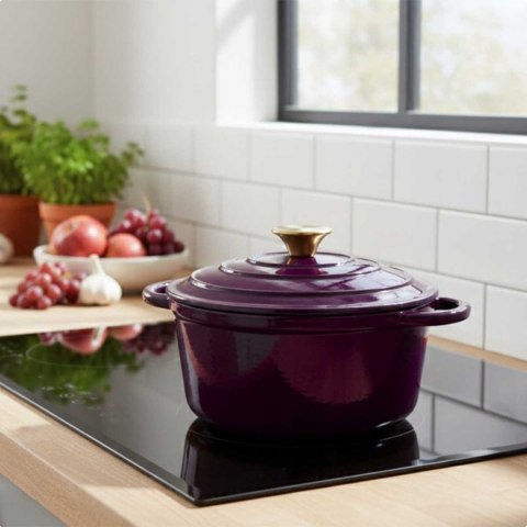 EMALIOWANY GARNEK ŻELIWNY 22cm 3L HAGE EGGPLANT