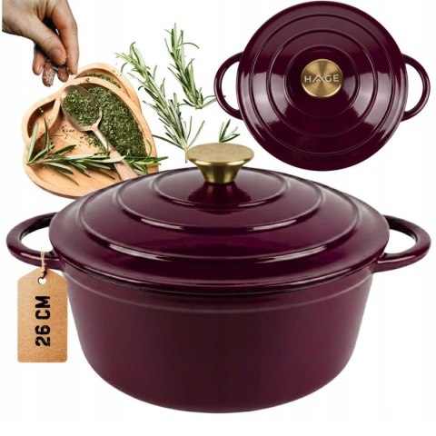 EMALIOWANY GARNEK ŻELIWNY 26cm 5L HAGE EGGPLANT