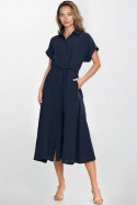 Sukienka Bawełniana muślinowa sukienka koszulowa S269 Navy - Nife Nife