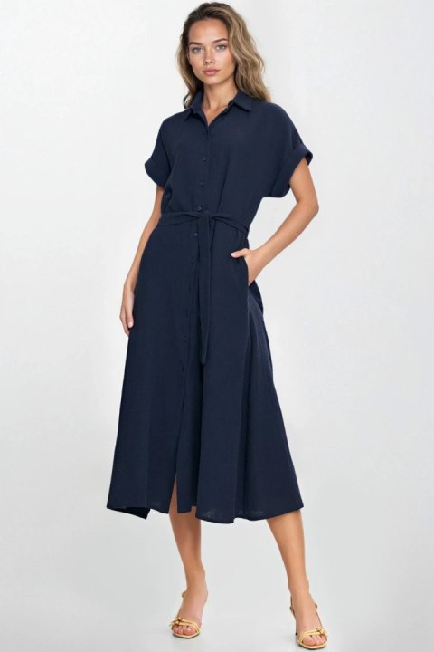 Sukienka Bawełniana muślinowa sukienka koszulowa S269 Navy - Nife Nife