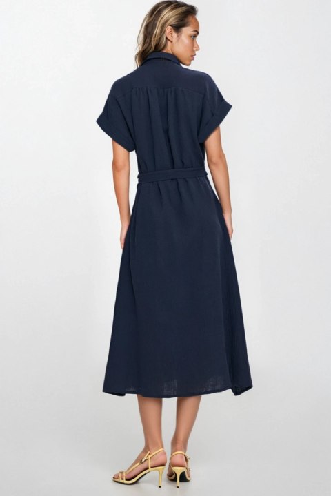 Sukienka Bawełniana muślinowa sukienka koszulowa S269 Navy - Nife Nife