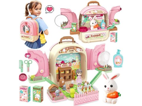 Królik w Plecaku Zabawka 3w1 Mini Farma Ogródek Plecak Domek Dla Lalek