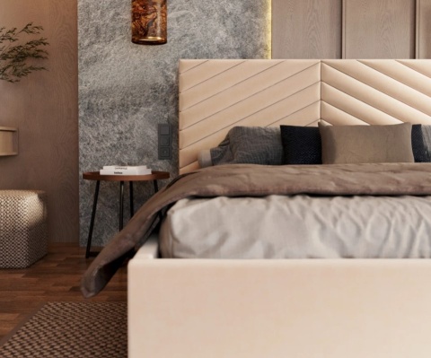 Łóżko tapicerowane ELEGANTE PARIS stelaż metalowy 160x200 Cream