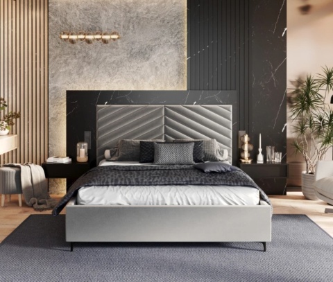 Łóżko tapicerowane ELEGANTE PARIS stelaż metalowy 160x200 Light Gray