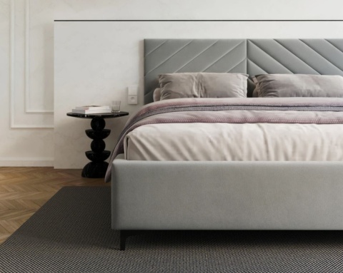 Łóżko tapicerowane ELEGANTE PARIS stelaż metalowy 160x200 Light Gray