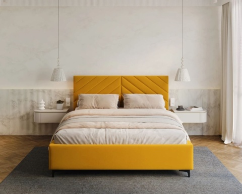 Łóżko tapicerowane ELEGANTE PARIS stelaż metalowy 160x200 Mostaza