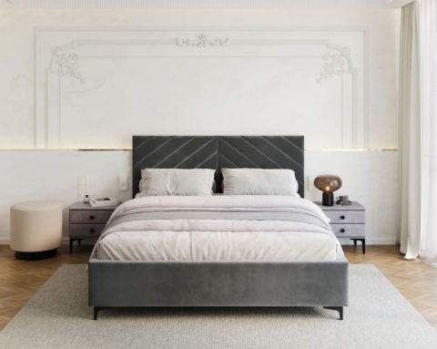 Łóżko tapicerowane ELEGANTE PARIS stelaż metalowy   160x200    Steel