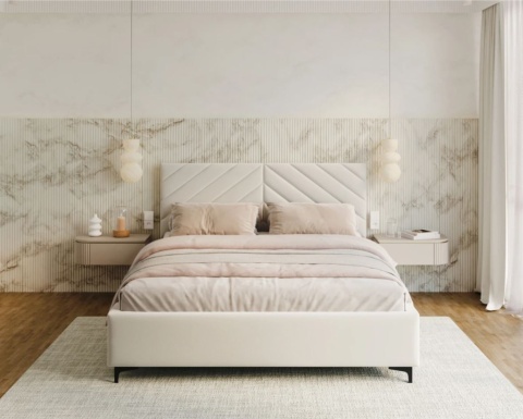 Łóżko tapicerowane ELEGANTE PARIS stelaż metalowy 160x200 White