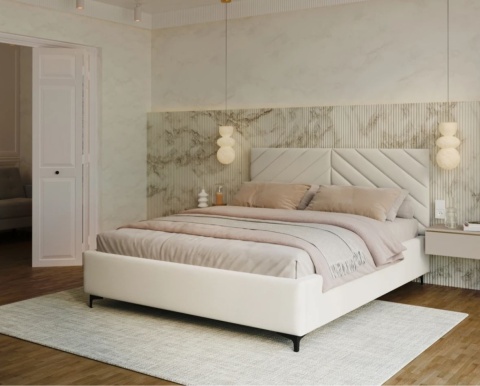 Łóżko tapicerowane ELEGANTE PARIS stelaż metalowy 160x200 White