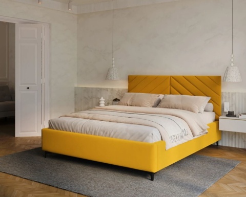 Łóżko tapicerowane ELEGANTE PARIS stelaż metalowy 180x200 Mostaza