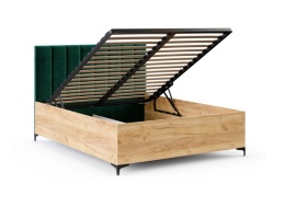 Łóżko SIERRA dąb craft stelaż metalowy 140x200 TRINITY Butelkowa zieleń