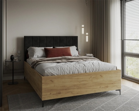 Łóżko SIERRA dąb craft stelaż metalowy 90x200 TRINITY Czarny