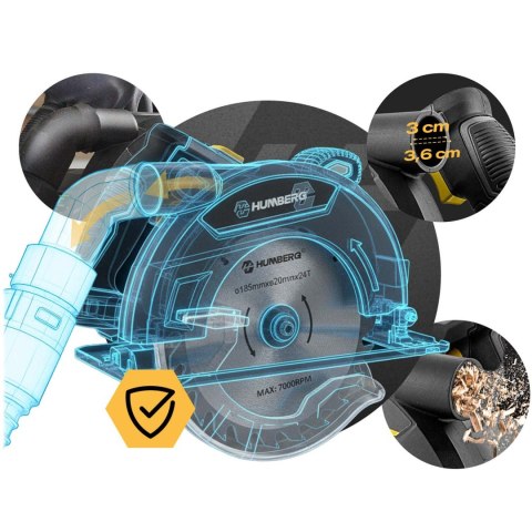 Pilarka tarczowa do drewna 1200 W Humberg HM-420 piła z prowadnicą odsysanie pyłu
