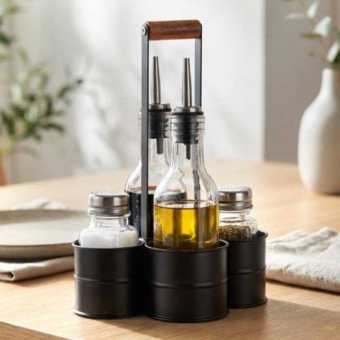 BUTELKI SZKLANE DO OLIWY OCTU 2x 250ml PRZYPRAWNIKI W STOJAKU 229276