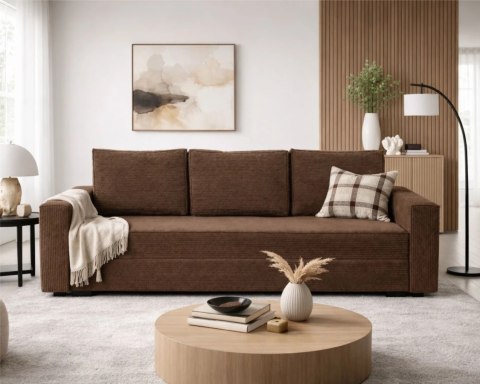 Sofa ELANO rozkładana, z poduszkami, tkanina: sztruks - 234x92 - SZTRUKS - Pudrowy róż