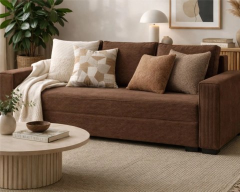 Sofa ELANO rozkładana, z poduszkami, tkanina: sztruks - 234x92 - SZTRUKS - Pudrowy róż