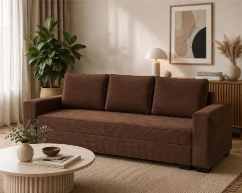 Sofa ELANO rozkładana, z poduszkami, tkanina: sztruks - 234x92 - SZTRUKS - Pudrowy róż