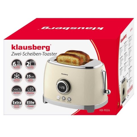 TOSTER OPIEKACZ NA 2 KROMKI WYŚWIETLACZ LED KLAUSBERG KB-9026 RETRO