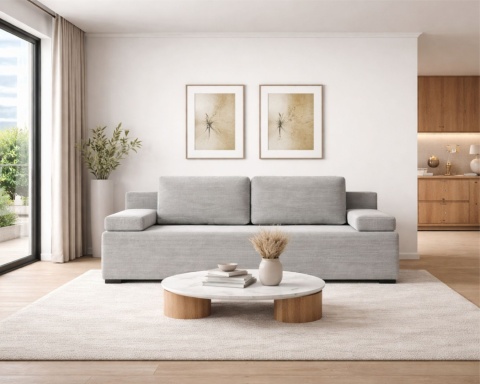 Sofa LINEA rozkładana, z poduszkami, tkanina: sztruks - 202x87 - SZTRUKS - Butelkowa zieleń