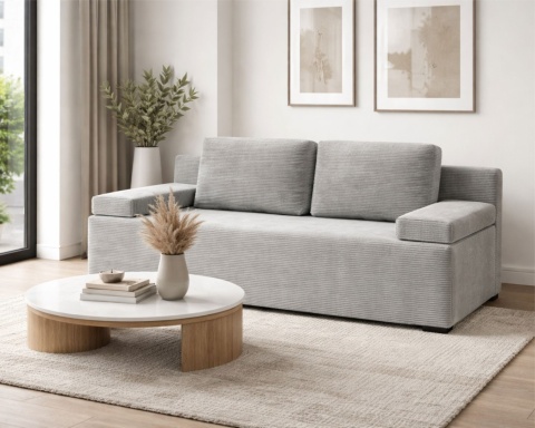 Sofa LINEA rozkładana, z poduszkami, tkanina: sztruks - 202x87 - SZTRUKS - Grafit