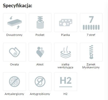 Materac ortopedyczny H2 GRUBY Posejdon Plus 180x200x27 Aloe Vera
