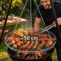 Grill ogrodowy węglowy zawieszany, regulowana wysokość 32-66/150 cm, ruszt stal chromowana, misa stal emaliowana, czarny, 50 cm KAMAI STRENDPRO
