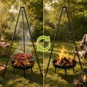 Grill ogrodowy węglowy zawieszany, regulowana wysokość 32-66/150 cm, ruszt stal chromowana, misa stal emaliowana, czarny, 50 cm KAMAI STRENDPRO