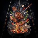 Grill ogrodowy węglowy zawieszany, regulowana wysokość 32-66/150 cm, ruszt stal chromowana, misa stal emaliowana, czarny, 50 cm KAMAI STRENDPRO
