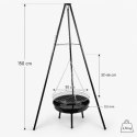 Grill ogrodowy węglowy zawieszany, regulowana wysokość 32-66/150 cm, ruszt stal chromowana, misa stal emaliowana, czarny, 50 cm KAMAI STRENDPRO
