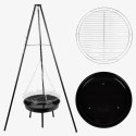 Grill ogrodowy węglowy zawieszany, regulowana wysokość 32-66/150 cm, ruszt stal chromowana, misa stal emaliowana, czarny, 50 cm KAMAI STRENDPRO