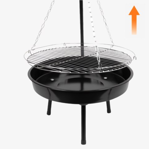 Grill ogrodowy węglowy zawieszany, regulowana wysokość 32-66/150 cm, ruszt stal chromowana, misa stal emaliowana, czarny, 50 cm KAMAI STRENDPRO