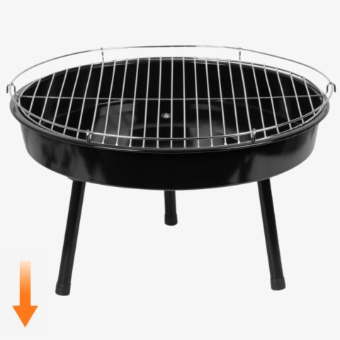 Grill ogrodowy węglowy zawieszany, regulowana wysokość 32-66/150 cm, ruszt stal chromowana, misa stal emaliowana, czarny, 50 cm KAMAI STRENDPRO