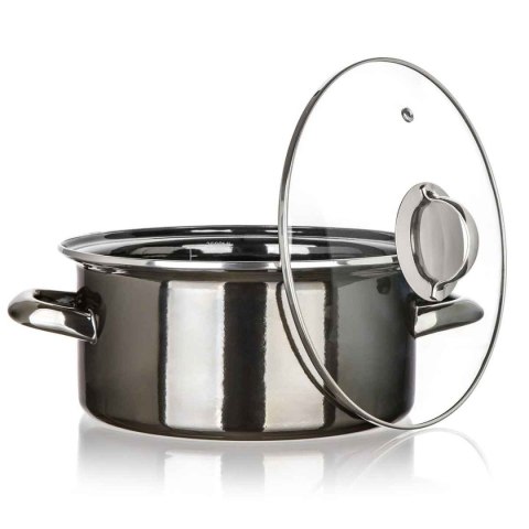 GARNEK EMALIOWANY 24cm 3,7L Z POKRYWĄ BANQUET METALLIC BLACK