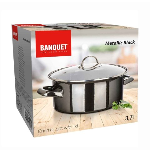 GARNEK EMALIOWANY 24cm 3,7L Z POKRYWĄ BANQUET METALLIC BLACK