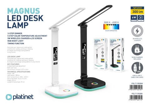 PLATINET LED DESK LAMP LAMPKA BIURKOWA RGB WIRELESS CHARGING WHITE [46218]