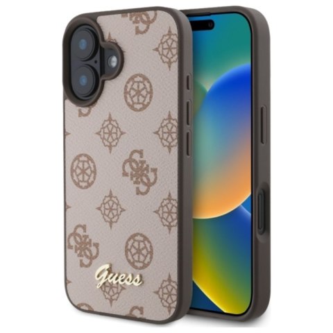 Guess Peony Script MagSafe - Etui iPhone 16 (brązowy)