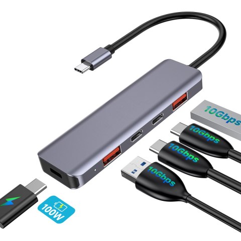 PLATINET MEDIA HUB USB-C TO 2X USB-A 3.2 GEN2 + 2X USB-C 3.2 GEN2 + USB-C PD 100W 5IN1 ALUMINIUM [46237]