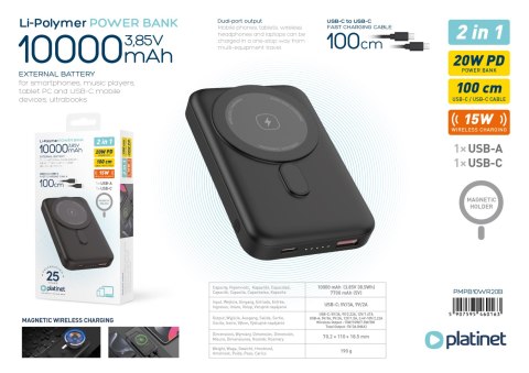 PLATINET POWER BANK 10000 mAh 20W PD 15W WIRELESS CHARGING MAGNETIC [46016]