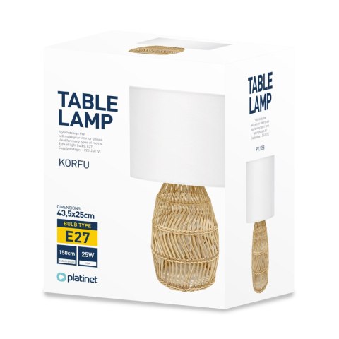 PLATINET TABLE RATTAN LAMP LAMPA RATTANOWA WHITE SHADE KORFU [45753]