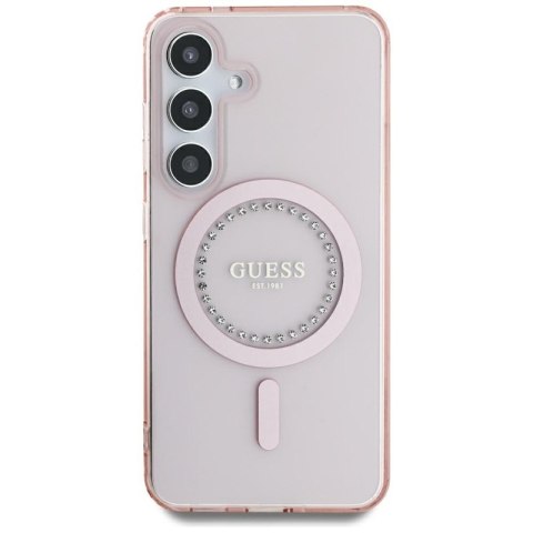 Guess Rhinestones Printed Classic Logo MagSafe - Etui do Samsung Galaxy S25 (różowy)